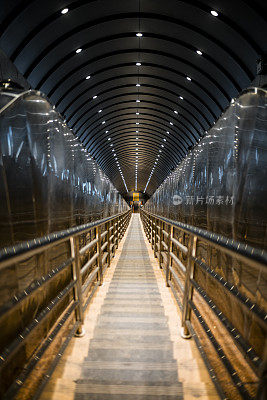 Looking down from steps in a Tianmen Mountain Escalator complex, Hunan (湖南省) China